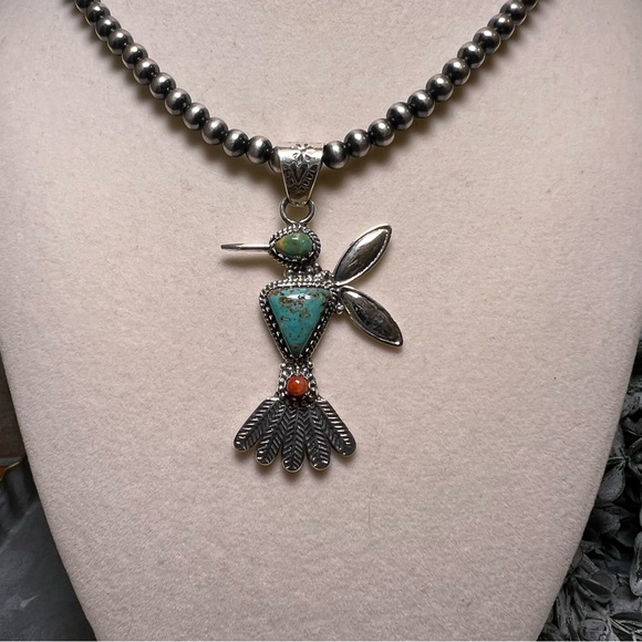 Hummingbird Turquoise & Spiny Oyster Pendant – Sterling Silver - Picture 10 of 13